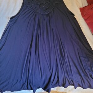 Roaman's Midnight Blue Crochet Neckline Tunic